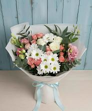Букет цветов из:  Розы, Лизиантусы и Хризантемы в Бриньковской