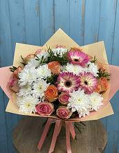 Букет цветов из:  Розы, Герберы и Хризантемы в Бриньковской