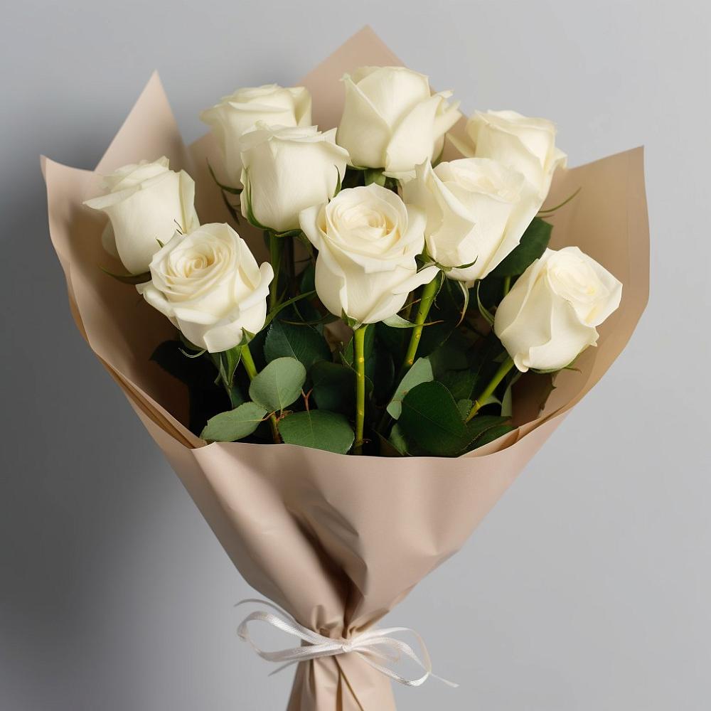 Букет 9 Белых роз Эдлесс Лав в Бриньковской