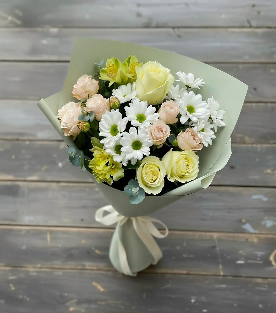 Букет цветов из: Альстромерии, Розы и Хризантемы в Бриньковской