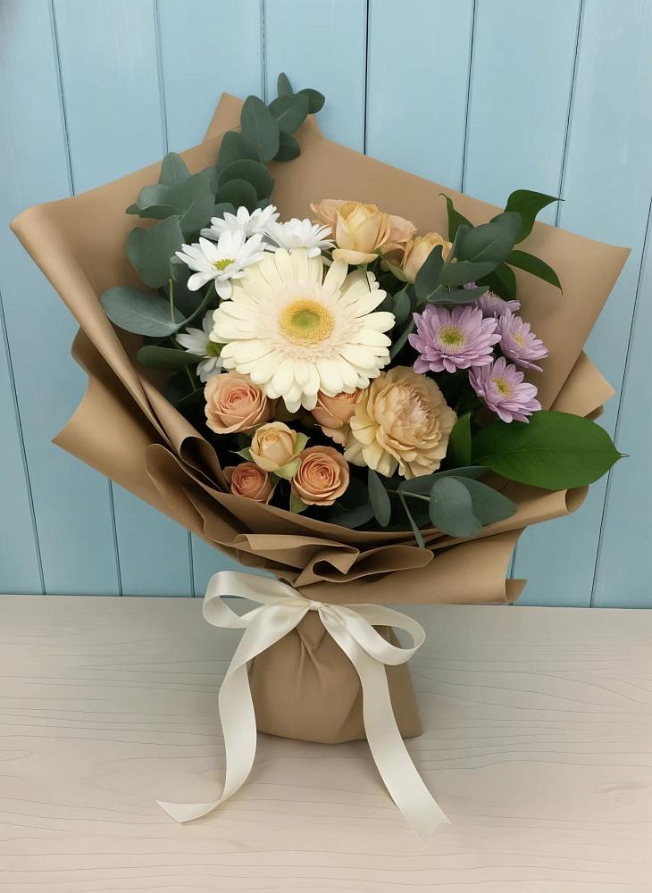 Букет цветов из: Герберы и Хризантемы в Бриньковской