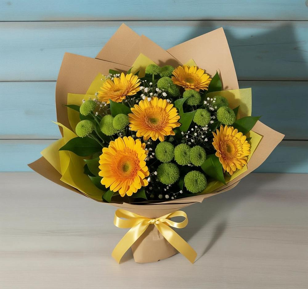 Букет цветов из: Герберы и Хризантемы в Бриньковской