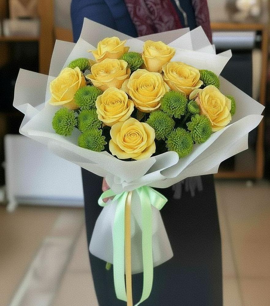 Букет цветов из: Хризантемы и Розы в Бриньковской