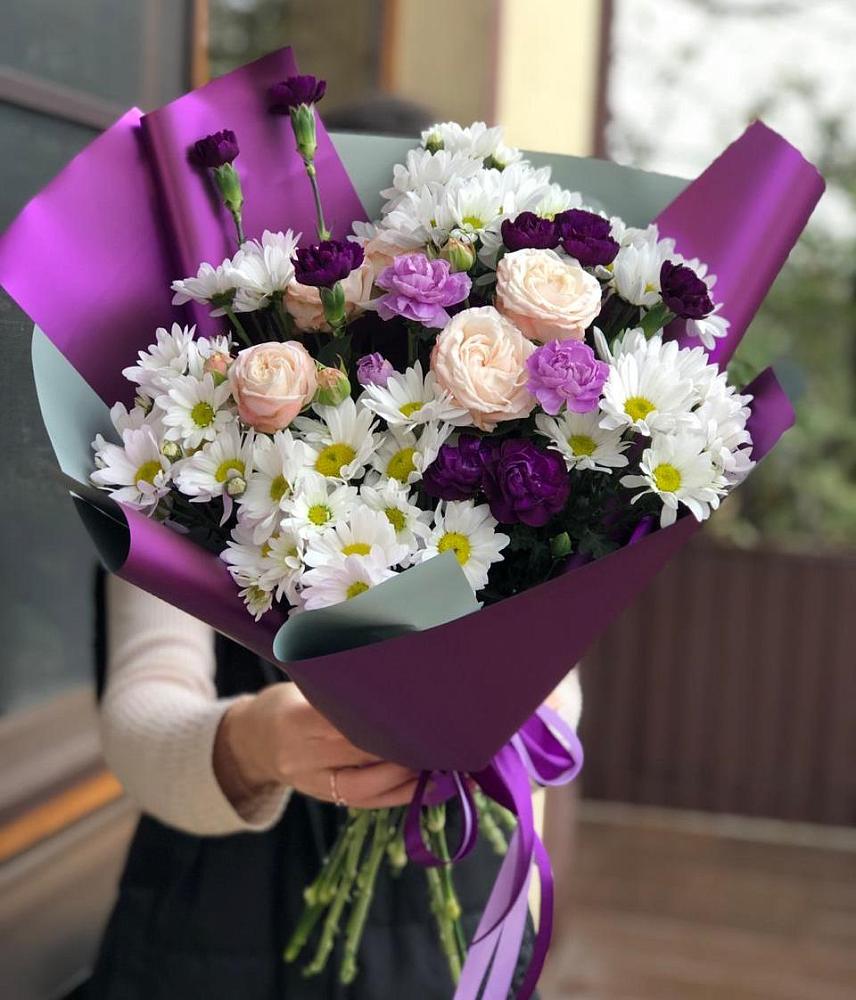 Букет цветов из: Хризантемы, Гвоздики и Розы в Бриньковской