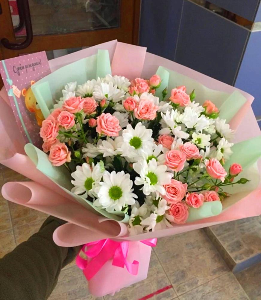 Букет цветов из: Розы и Хризантемы в Бриньковской