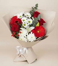 Букет цветов из:  Розы, Хризантемы, Герберы и Лилии в Бриньковской