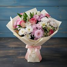 Букет цветов из:  Хризантемы, Альстромерии и Розы в Бриньковской