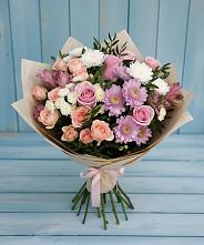 Букет цветов из:  Хризантемы, Розы и Альстромерии в Бриньковской