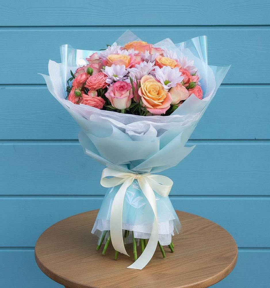 Букет цветов из: Хризантемы и Розы в Бриньковской