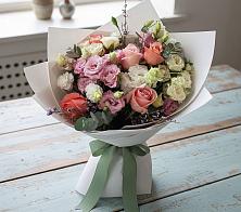 Букет цветов из:  Розы, Лизиантусы и Гвоздики в Бриньковской