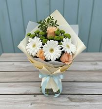 Букет цветов из:  Герберы, Розы и Хризантемы в Бриньковской