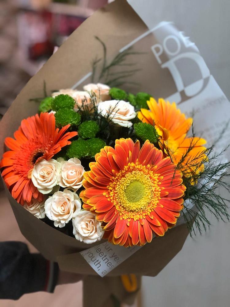 Букет цветов из: Герберы, Хризантемы и Розы в Бриньковской