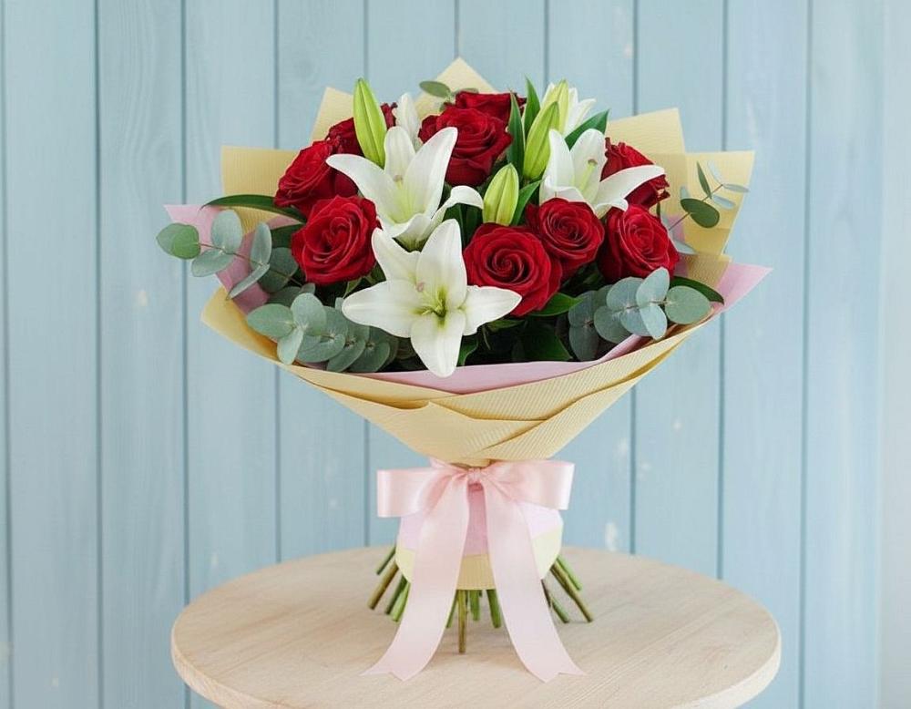 Букет цветов из: Лилии и Розы в Бриньковской